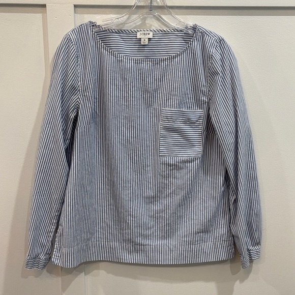 J. Crew Tops - J. Crew Blue and White Striped Long Sleeve Pocket Top